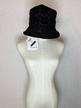 Coach Signature Denim Bucket Hat Dark Blue Black M/L NWT CP763